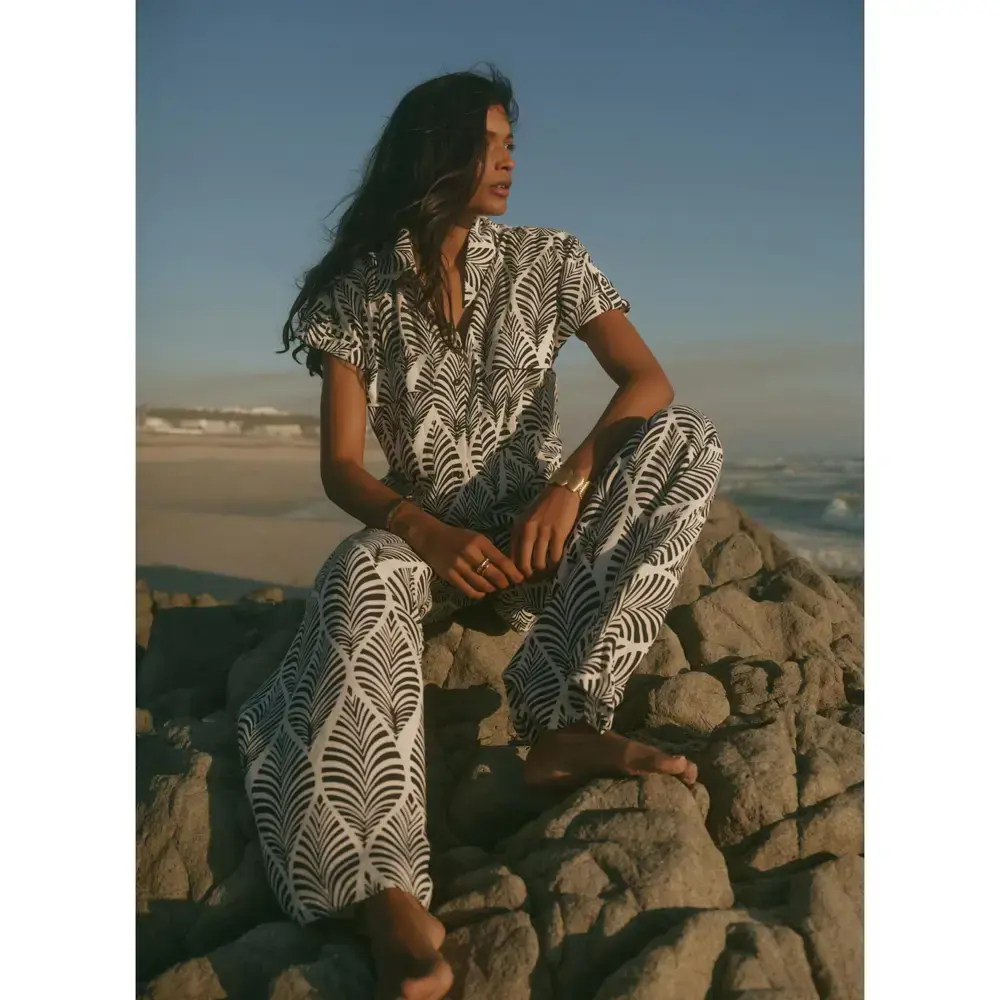 Mint Velvet Navy Leaf Print Wide Trousers